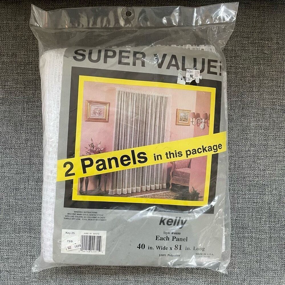 NWT NOS NIP Vintage Pair 2 Kelly Curtain Panels White Textured Weave 40” x 81”